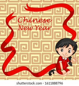 Happy new year background design with girl illustration