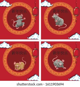 Diseño de fondo feliz año nuevo con ilustración de rata