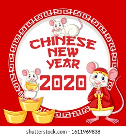 Happy new year background design with rat and gold illustration
