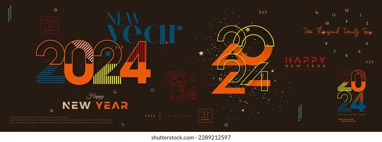 Happy new year background design, with set number 2024 for banner, poster template and social media post purposes. Premium vector illustration design greeting and celebrating happy new year 2024.