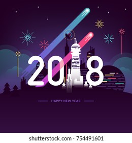 Happy New Year Background Design with City Background