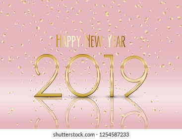 Happy New Year background with falling gold confetti. New Year is the time or day at which a new calendar year begins and the calendar's year count increments by one.