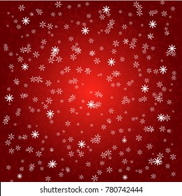 Happy New Year background with falling snowflakes on red background. Vector.