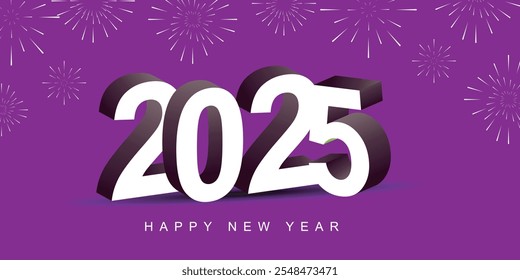 Fondo de feliz año nuevo con fuegos artificiales y texto de tipografía 2025