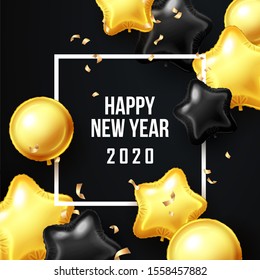 Happy new year background with floating party balloons. Vector illustration