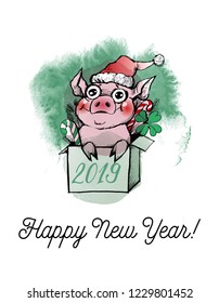 Happy new year background with funny pigs