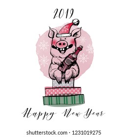 Happy new year background with funny pigs