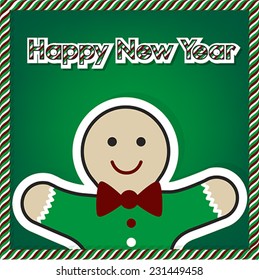Happy New Year background Gingerbread cookie. Blank Greeting card. Winter holiday background, vector