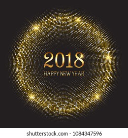 Happy New Year background with glittery gold circles