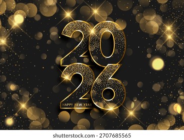 Fondo feliz del año Nuevo con un diseño brillante de los números del oro y de las luces del bokeh