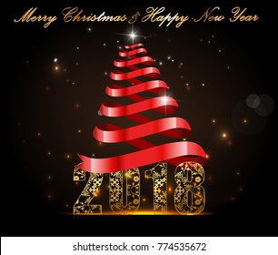Happy New Year background with glowing lights text on defocused background. Vector.