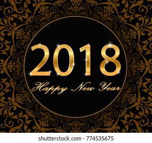 Happy New Year background with glowing lights text on defocused background. Vector.