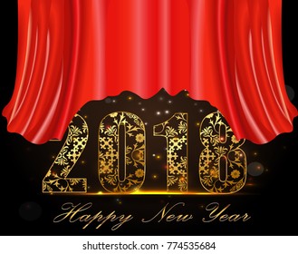 Happy New Year background with glowing lights text on defocused background. Vector.