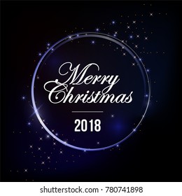 Happy New Year background with glowing lights text on blue background. Vector.