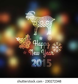 Happy New Year background with goat (hand-draw ornament)