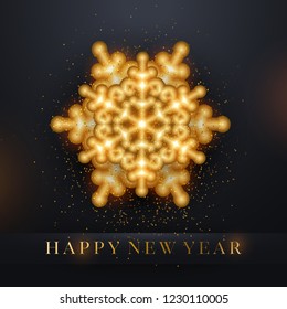 Happy New Year background with gold snowflakes