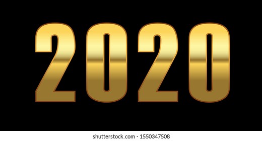 Happy New Year background. Gold 3D number 2020 isolated black background. Bright golden design greeting card, Christmas banner, holiday celebration, decoration poster, calendar Vector illustration