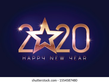 Happy New Year background with gold lettering and star design