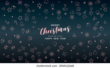 Happy New Year background. Gold Xmas head of reindeer and snowflakes. Vector template for greeting card.