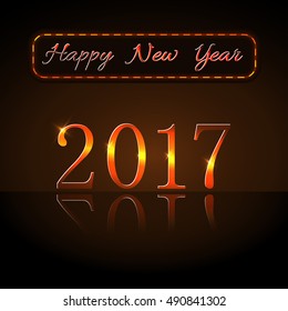 Happy New Year background. Gold numbers 2017 card. Christmas design with light, vibrant, glow and sparkle, glitter. Symbol of holiday, celebration. Luxury golden texture. Vector illustration