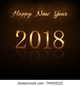 Happy New Year background. Gold numbers 2018 card. Christmas design with light, vibrant, glow and sparkle, glitter. Symbol of holiday, celebration. Luxury golden texture. Vector illustration