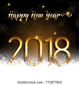 Happy New Year background with gold text nestled in snow