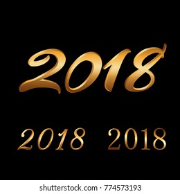 Happy New Year background. Gold numbers set 2018 for card. Christmas design with light, glow and sparkle. Symbol of holiday, celebration. Luxury golden texture. Vector illustration