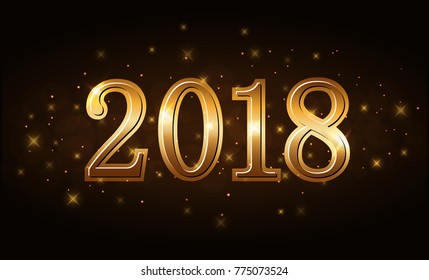 Happy New Year background. Gold numbers 2018 for card. Christmas design with light, sparkle, glitter. Symbol of holiday, celebration. Luxury golden texture. Vector illustration
