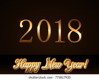 Happy New Year background. Gold numbers 2018 card. Christmas design with light, sparkle. Symbol of holiday, celebration. Luxury golden texture. Vector illustration