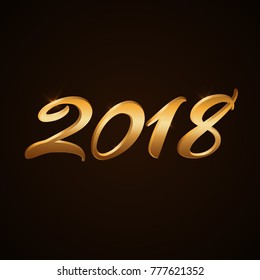 Happy New Year background. Gold numbers 2018 for card. Christmas design with light, sparkle, glitter. Symbol of holiday, celebration. Luxury golden texture. Vector illustration