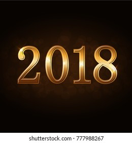 Happy New Year background. Gold numbers 2018 for card. Christmas design with light, sparkle, glitter. Symbol of holiday, celebration. Luxury golden texture. Vector illustration