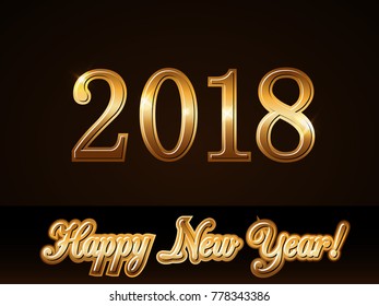 Happy New Year background. Gold numbers 2018 card. Christmas design with light, sparkle. Symbol of holiday, celebration. Luxury golden texture. Vector illustration