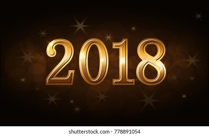 Happy New Year background. Gold numbers 2018 for card. Christmas design with light, sparkle, glitter. Symbol of holiday, celebration. Luxury golden texture. Vector illustration