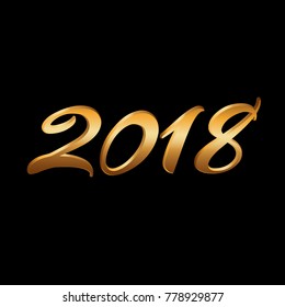 Happy New Year background. Gold numbers 2018 for card. Christmas design with light, sparkle, glitter. Symbol of holiday, celebration. Luxury golden texture. Vector illustration