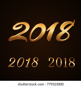 Happy New Year background. Gold numbers set 2018 for card. Christmas design with light, glow and sparkle. Symbol of holiday, celebration. Luxury golden texture. Vector illustration