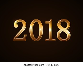 Happy New Year background. Gold numbers 2018 for card. Christmas design with light, sparkle, glitter. Symbol of holiday, celebration. Luxury golden texture. Vector illustration