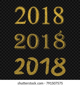 Happy New Year background. Gold numbers set 2018 for card. Christmas design with light, glow and sparkle. Symbol of holiday, celebration. Luxury golden texture. Vector illustration