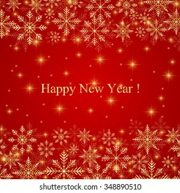 Happy New Year background  with golden snowflakes. Vector illustration.