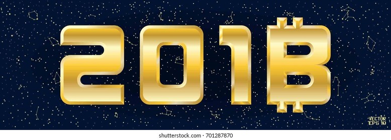 Happy New Year Background with Golden Crypto Currency. Abstract Panoramic Sky Map of Hemisphere and Digital technology. Vector Illustration