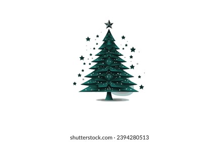 Happy New Year background. Green Christmas tree with star design 