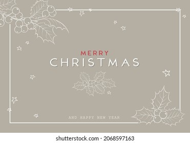 Happy new year background. Greeting card with holly branches.