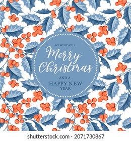 Happy new year background. Greeting card with holly branches.
