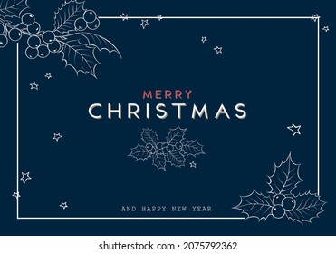 Happy new year background. Greeting card with holly branches.