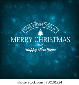 Happy New Year background with greeting inscription and glowing stars transparent bubbles hexagons vector illustration
