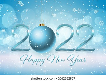 Feliz Año Nuevo con el diseño colgante de bauble y copo de nieve