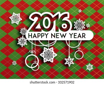 Happy new year background with holiday decoration. Design for card, banner, invitation, leaflet and so on. 