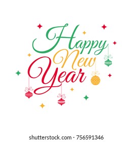 Happy new year background, Holiday, vintage text,  Rasta color background, Flat style vector illustration with lettering.