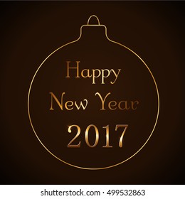 Happy New Year background with magic Christmas ball. Gold numbers 2017 for card, greeting, poster. Golden bauble decoration. Celebration holiday design, light, glow, shiny. Vector illustration