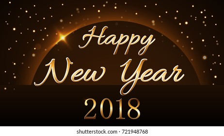Happy New Year background with magic gold rain and globe. Golden numbers 2018 on horizon. Christmas and New Year night glitter planet design. Light, sparkle, glitter Vector illustration