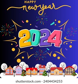 Feliz Año Nuevo con una moderna y colorida celebración del diseño de números 2024